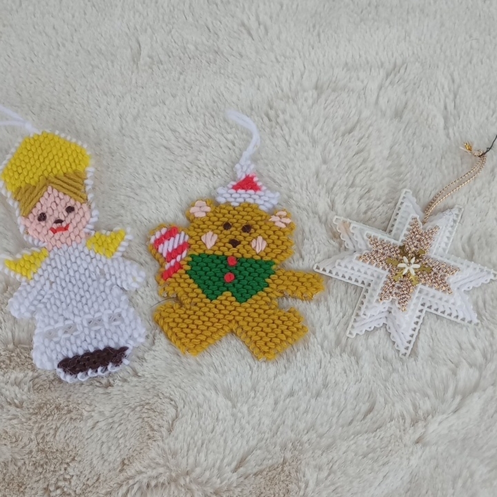 Hand Crafted Festive Ornament Trio - Yellow, Green, White